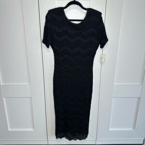 Vintage Nina Piccalino Elegant Black Lace Dress size 16 (m1)